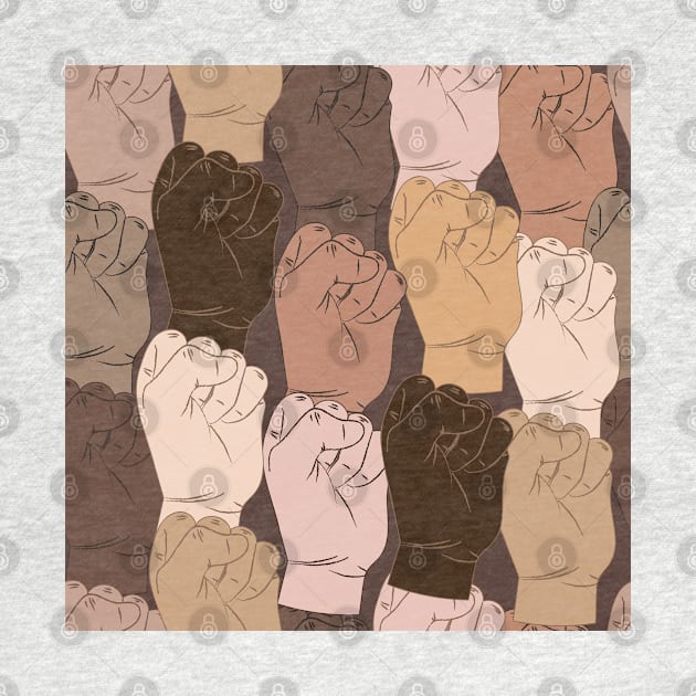 NO RACISM poster fist hand hands gathered into fists of people of different nationalities stop racism with hands in fist concept of black lives matter illustration by Modern Art